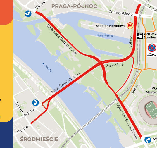 Mapa zmian w ruchu podczas biegu „Policz się z cukrzycą” w Warszawie – zamknięte ulice przy PGE Narodowym i na Pradze