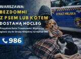 Grafika informacyjna: Warszawa – osoby w kryzysie bezdomności z psem lub kotem dostaną nocleg, kontakt do Straży Miejskiej 986