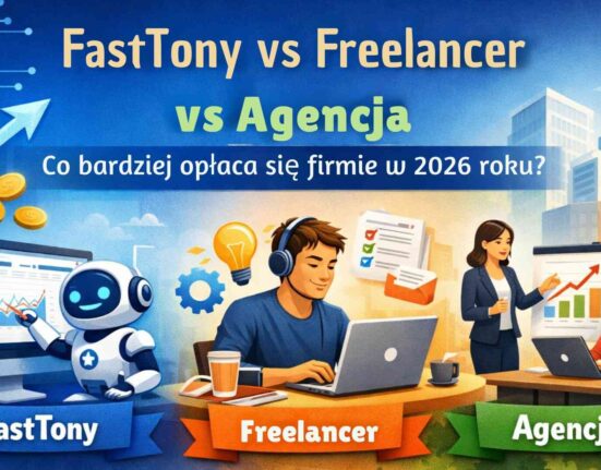 Porównanie FastTony, freelancera i agencji marketingowej w formie kolorowej grafiki z trzema modelami współpracy dla firm.