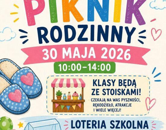 Plakat Papciowego Pikniku Rodzinnego w Szkole Podstawowej im. Papcia Chmiela na Białołęce — 30 maja 2026, godz. 10:00–14:00