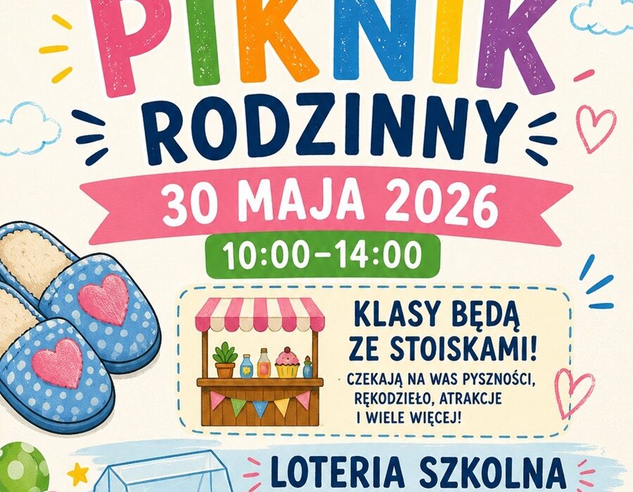 Plakat Papciowego Pikniku Rodzinnego w Szkole Podstawowej im. Papcia Chmiela na Białołęce — 30 maja 2026, godz. 10:00–14:00