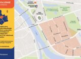 Mapa ograniczeń w ruchu kołowym na Pradze-Południe w Warszawie podczas koncertów Dawida Podsiadły na PGE Narodowym - zaznaczony obszar wyłączony z ruchu indywidualnego