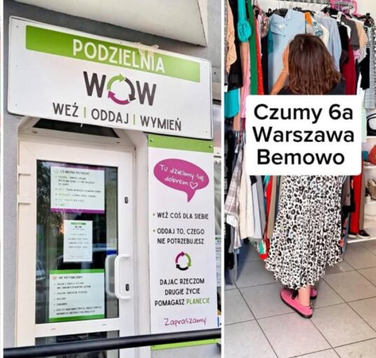 Mieszkańcy Bemowa wymieniający ubrania w Podzielni WoW. Lokalna inicjatywa promująca dawanie rzeczom drugiego życia, ekologię i budowanie sąsiedzkiej społeczności.
