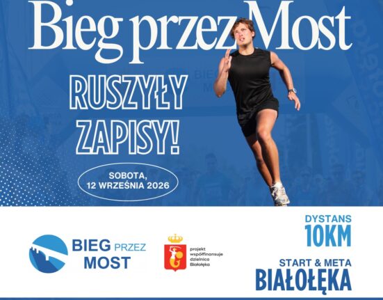 Plakat Biegu przez Most 2026 - ruszyły zapisy, 12 września na Białołęce