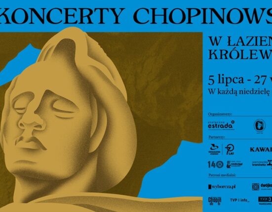 Plakat 67. sezonu Koncertów Chopinowskich w Łazienkach Królewskich w Warszawie - 5 lipca do 27 września 2026, w każdą niedzielę o godz. 12.00 i 16.00