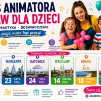 Kurs Animatora Zabaw dla Dzieci w Warszawie 23 lipca 2026 – plakat Akademii Animatora®