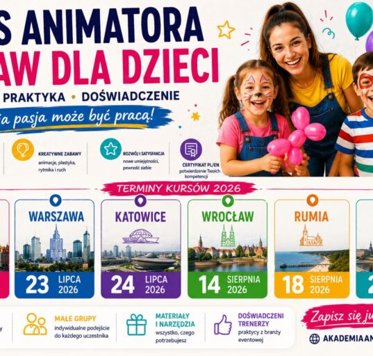 Kurs Animatora Zabaw dla Dzieci w Warszawie 23 lipca 2026 – plakat Akademii Animatora®
