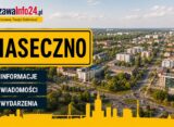 Grafika WarszawaInfo24.pl z żółtą tabliczką "Piaseczno" i ikonami Informacje, Wiadomości, Wydarzenia na tle panoramy miasta Piaseczno