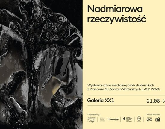 Plakat wystawy zbiorowej "Nadmiarowa rzeczywistość" w Galerii XX1 w Warszawie